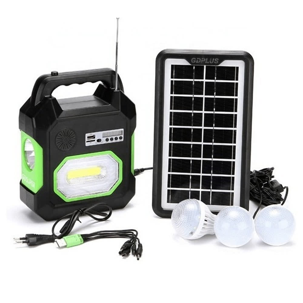 Mini Sistema Solar Radio FM 3 Focos Linterna Power Bank MOR-151