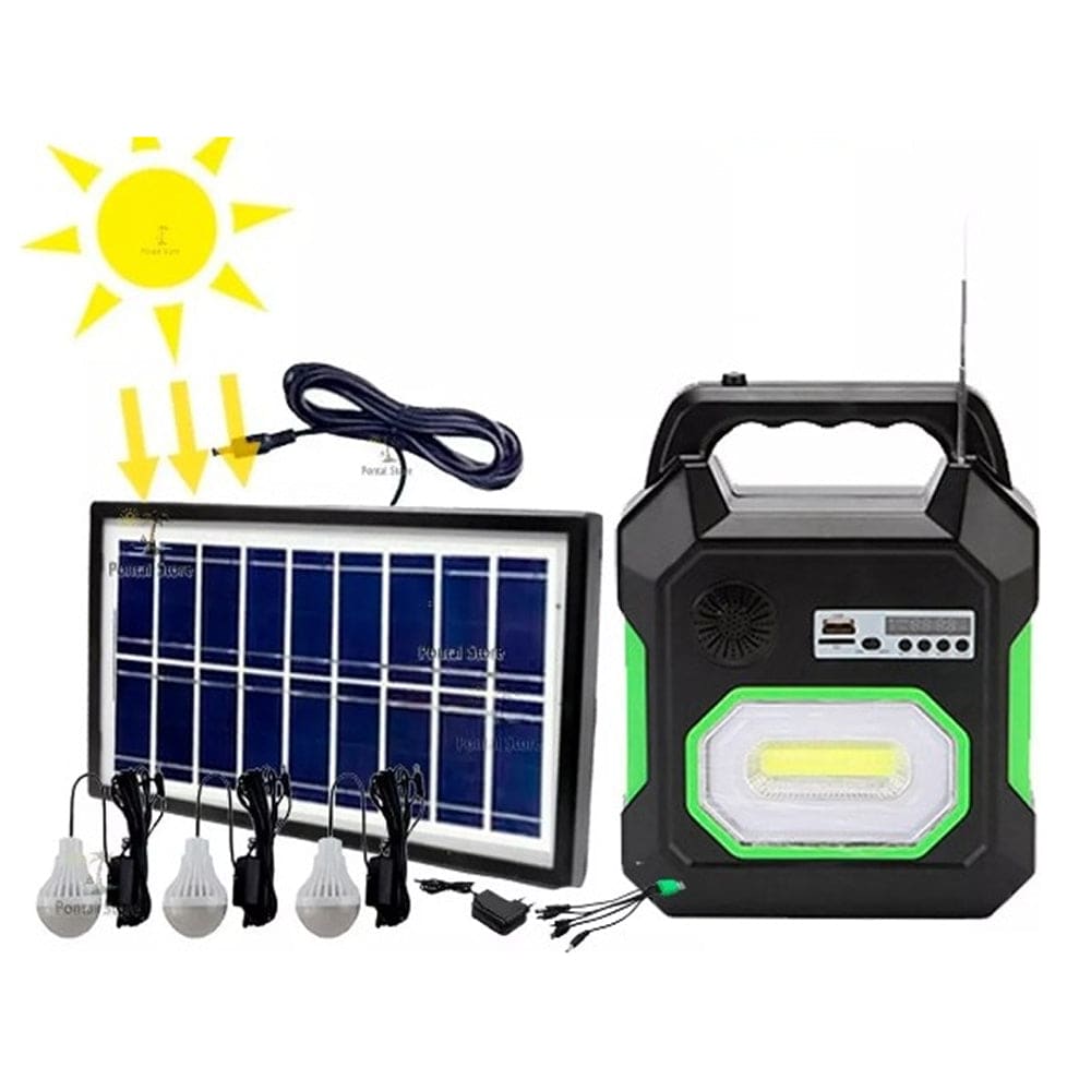 Mini Sistema Solar Radio FM 3 Focos Linterna Power Bank MOR-152