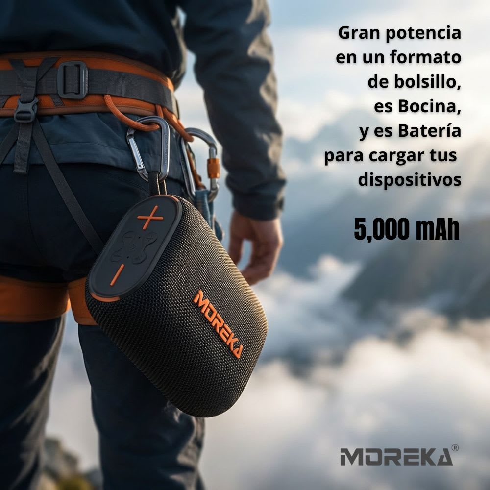 Bocina Power Bank Moreka 439 10W 5000mAh cables tipo IP y C hasta 25 Horas3