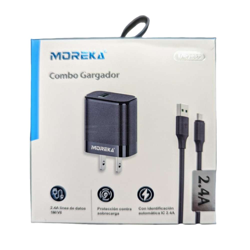 Cargador Moreka MR2886  2.4A  Puerto USB incluye Cable Micro USB 1M2