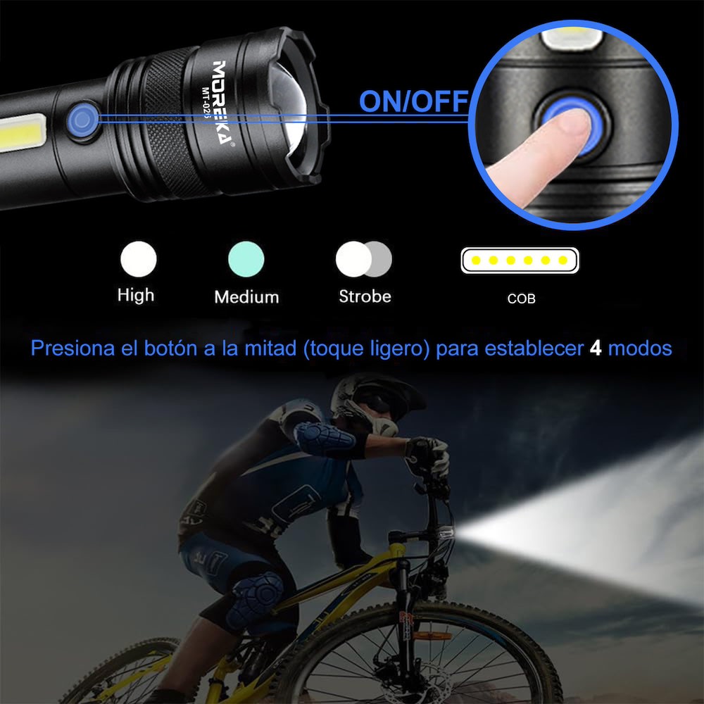 Lampara Táctica Recargable Usb Laser 20W 8800mAh / 4.2V  Moreka MT-0264