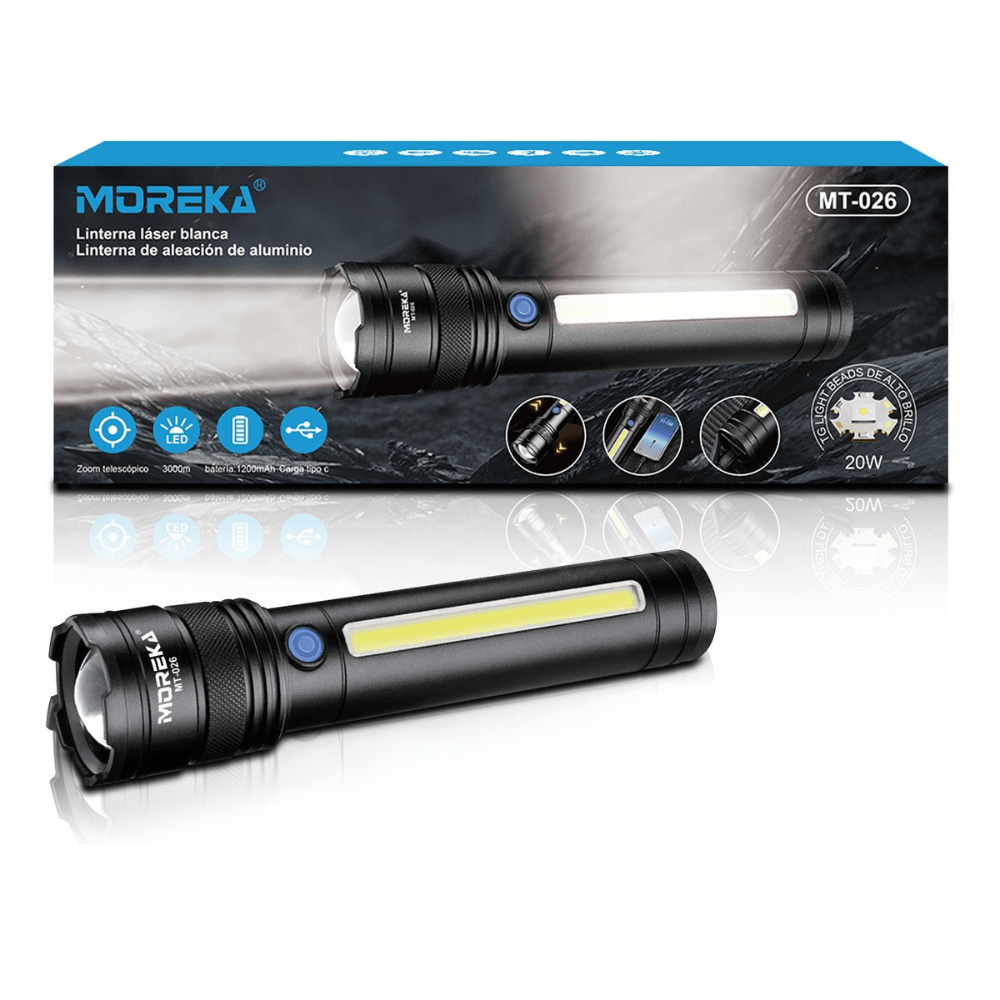 Lampara Táctica Recargable Usb Laser 20W 8800mAh / 4.2V  Moreka MT-026 0