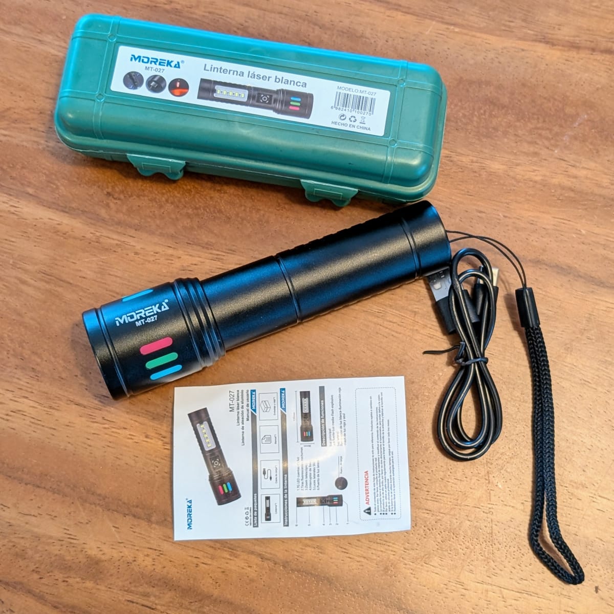 Lampara Táctica Recargable Usb Led COB en Blanco y Rojo de alerta  Moreka MT-02710