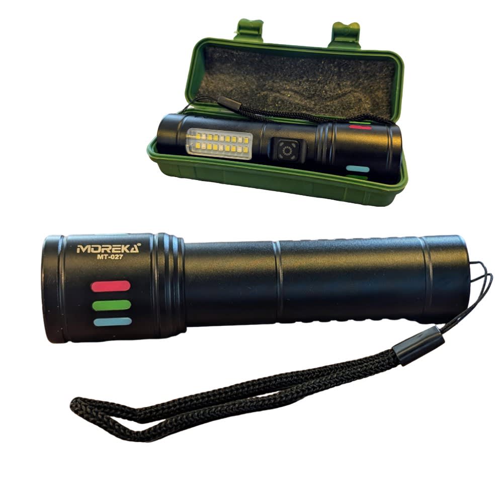 Lampara Táctica Recargable Usb Led COB en Blanco y Rojo de alerta  Moreka MT-0272