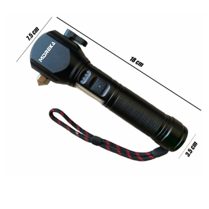 Linterna tactica metalica recargable rompe vidrios iman 7 modos diferentes de luz led Moreka MT-H0175