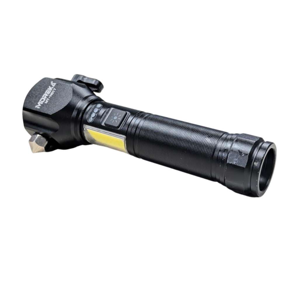 Linterna tactica metalica recargable rompe vidrios iman 7 modos diferentes de luz led Moreka MT-H0176