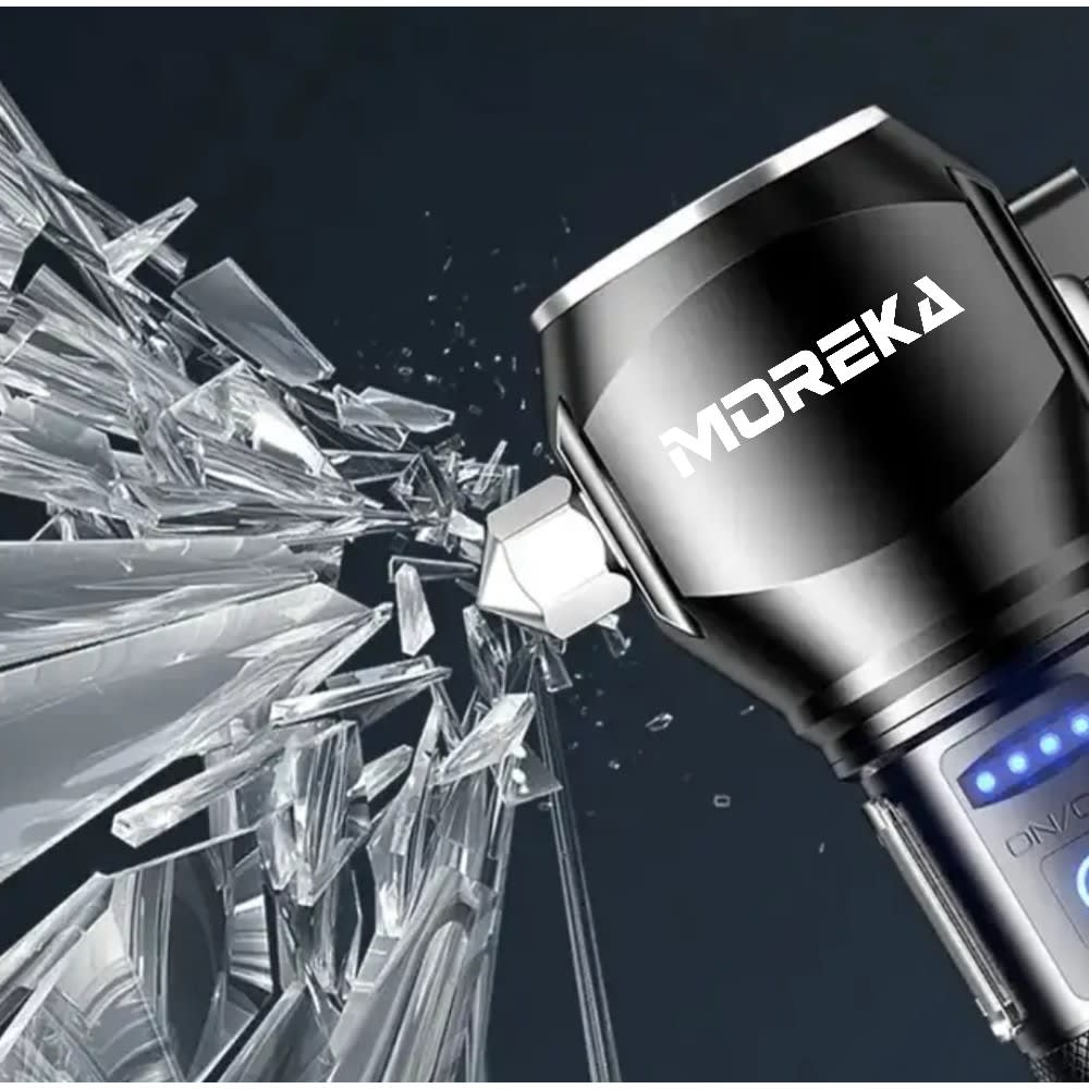 Linterna tactica metalica recargable rompe vidrios iman 7 modos diferentes de luz led Moreka MT-H0173
