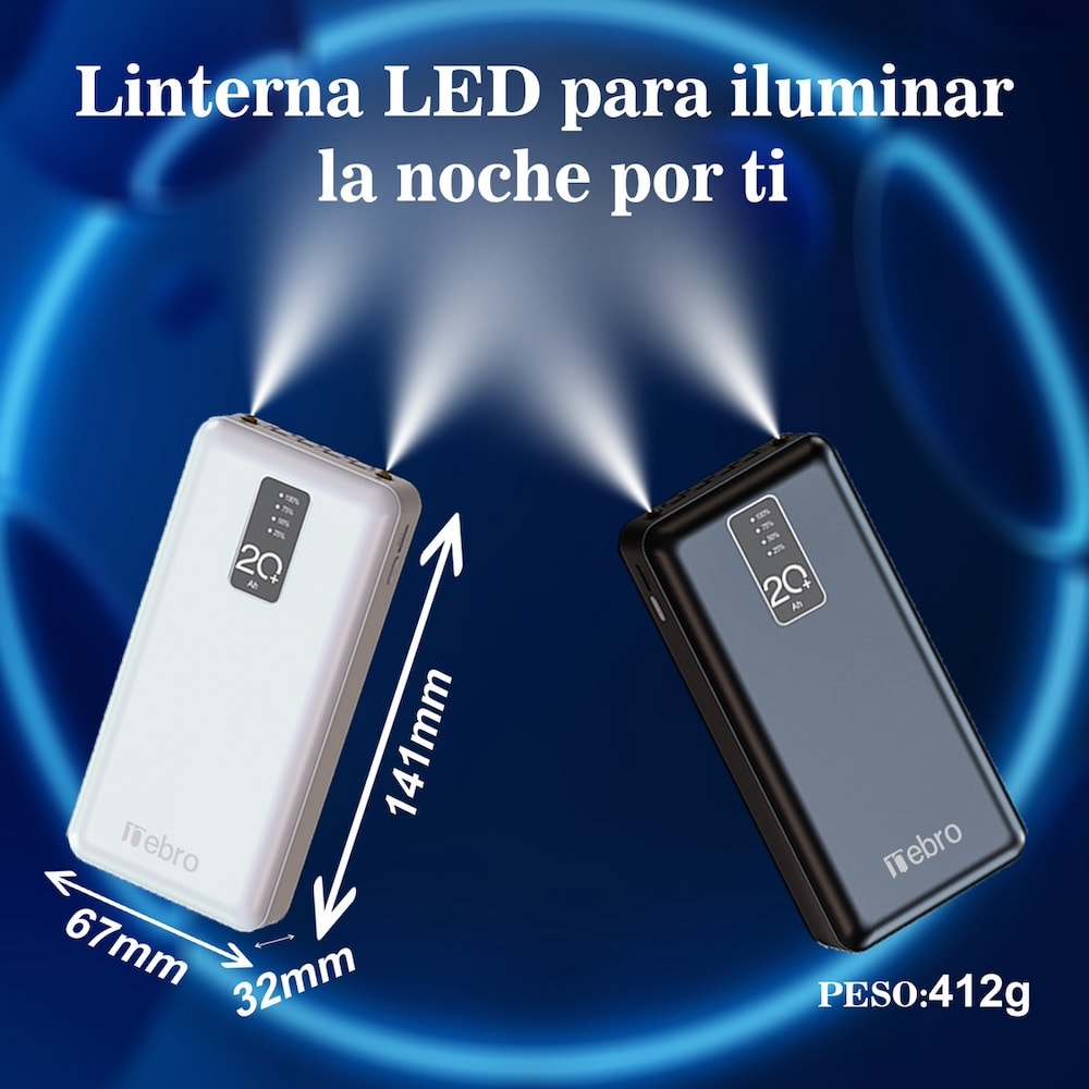 Power Bank Nebro 20000mAh 2.1A 5V incluye cables IP C V86