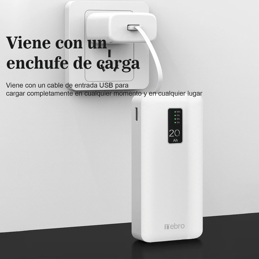 Power Bank Nebro 20000mAh 2.1A 5V incluye cables IP C V85