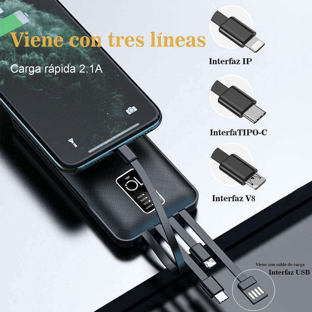 Power Bank Nebro 20000mAh 2.1A 5V incluye cables IP C V82