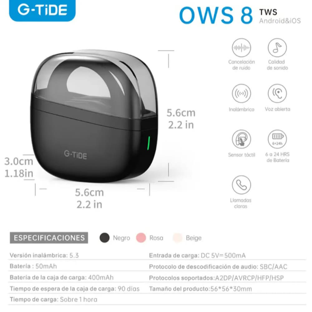 Audífonos Bluetooth Conducción de Aire Cancelación de Ruido Sport 50mAh IPX4 G-TIDE OWS 89