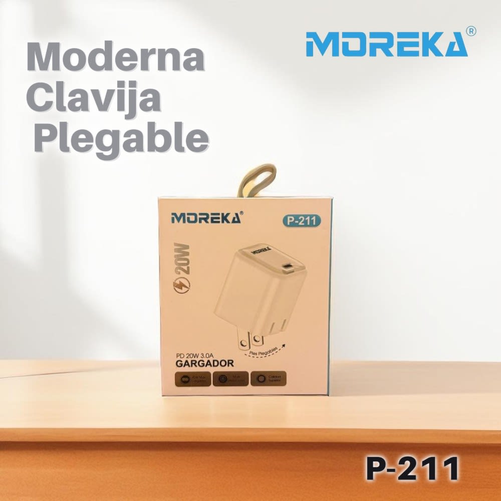 Cubo carga rápida 20W 5V- 3A puerto C Clavija plegable Moreka P-2115