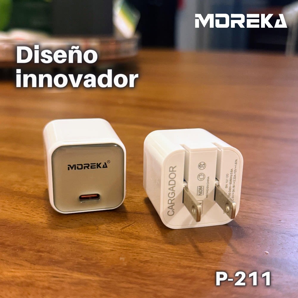 Cubo carga rápida 20W 5V- 3A puerto C Clavija plegable Moreka P-2112