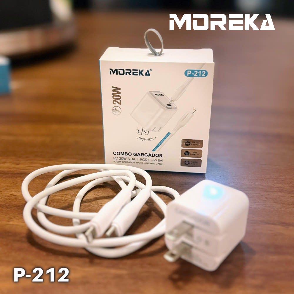 Cargador turbo 20W 5V- 3A puerto C Clavija plegable cable tipo IP - C Moreka P-2122