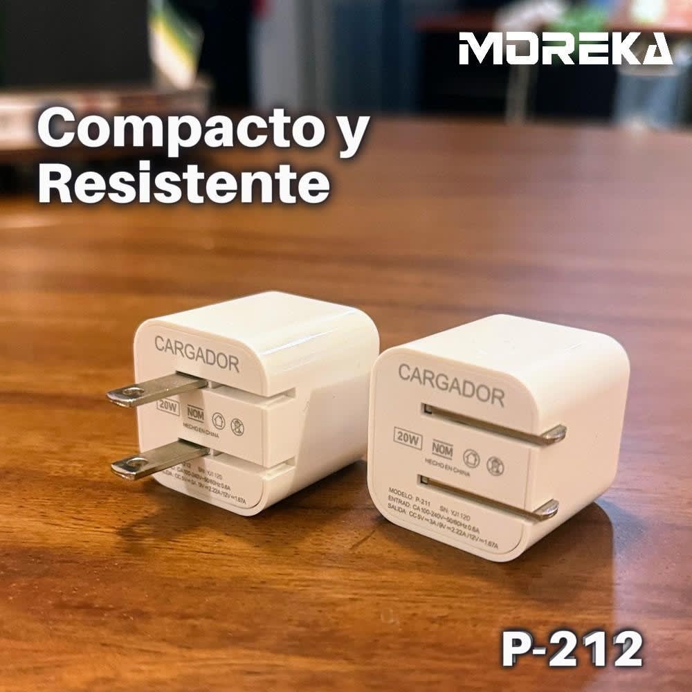 Cargador turbo 20W 5V- 3A puerto C Clavija plegable cable tipo IP - C Moreka P-2125