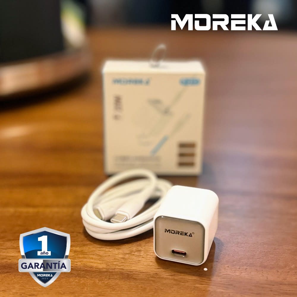 Cargador turbo 20W 5V- 3A puerto C Clavija plegable cable tipo IP - C Moreka P-2124