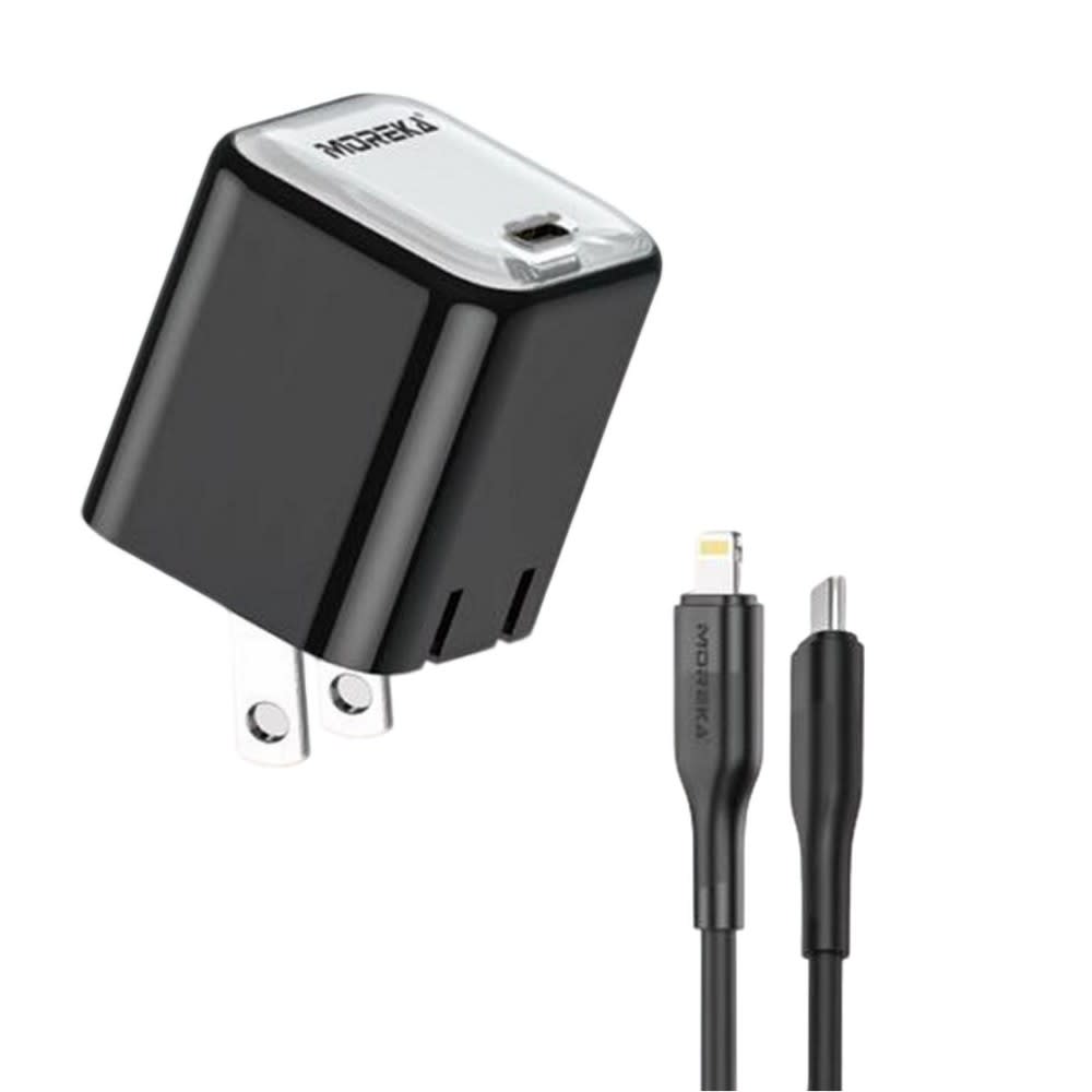 Cargador turbo 20W 5V- 3A puerto C Clavija plegable cable tipo IP - C Moreka P-2127