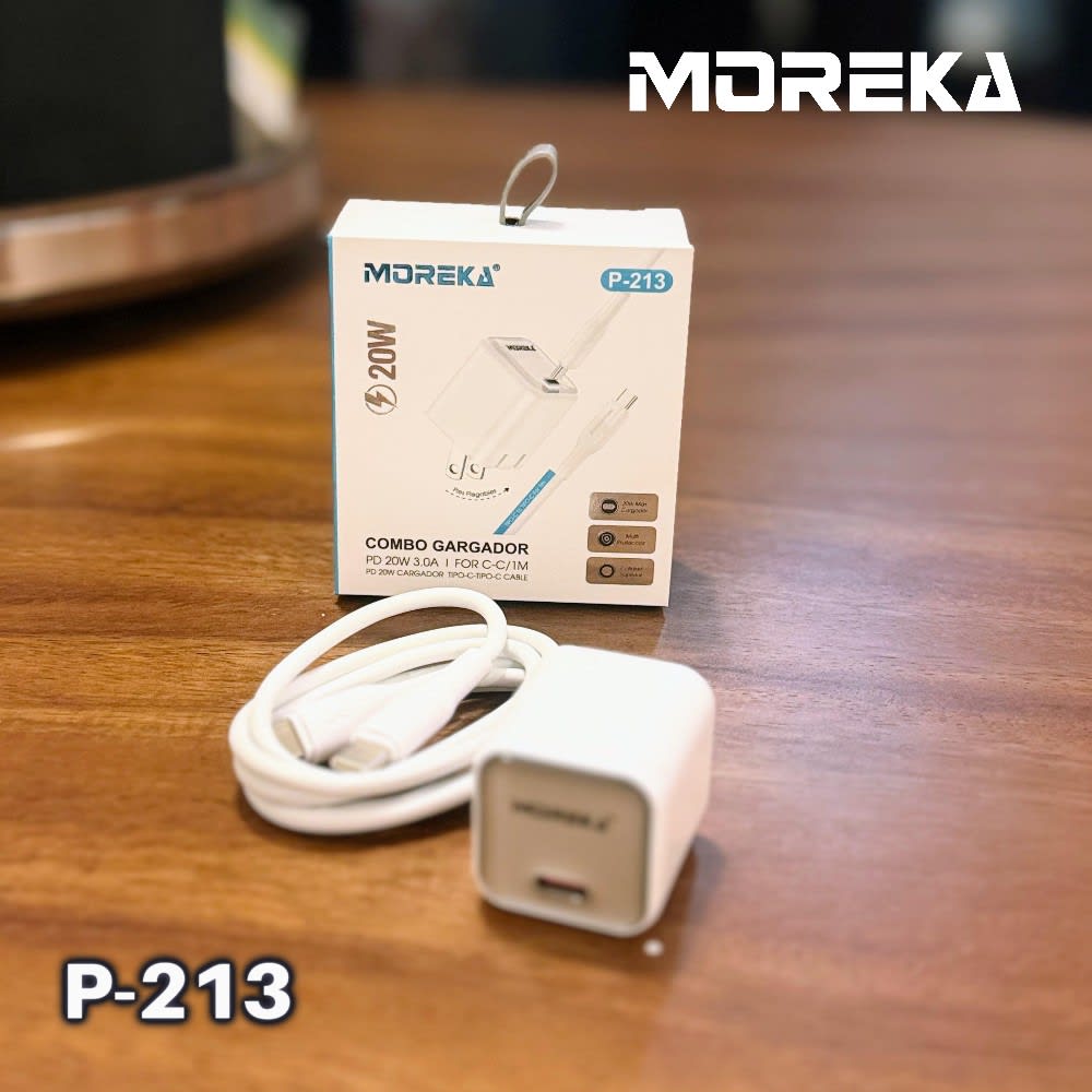 Cargador 20W 5V- 3A puerto C Clavija plegable cable tipo C -C Moreka P-2137