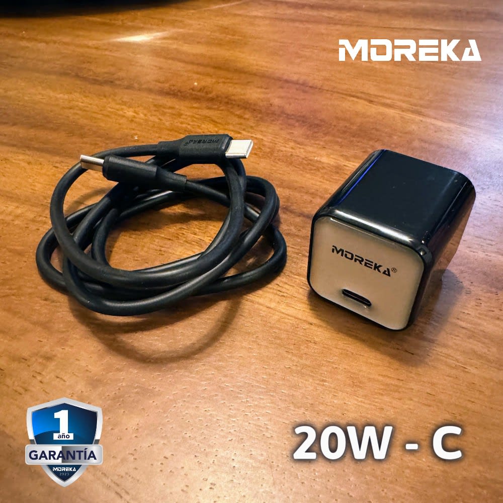 Cargador tipo C 20W 5V- 3A cable tipo C carga rápida Moreka P-2163
