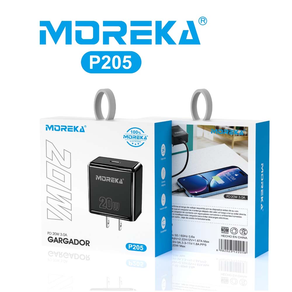 Cargador 20W Moreka P205 puerto tipo C Cubo8