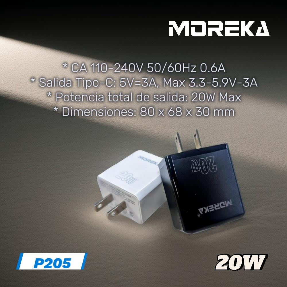 Cargador Moreka P205 20W salida Tipo C3