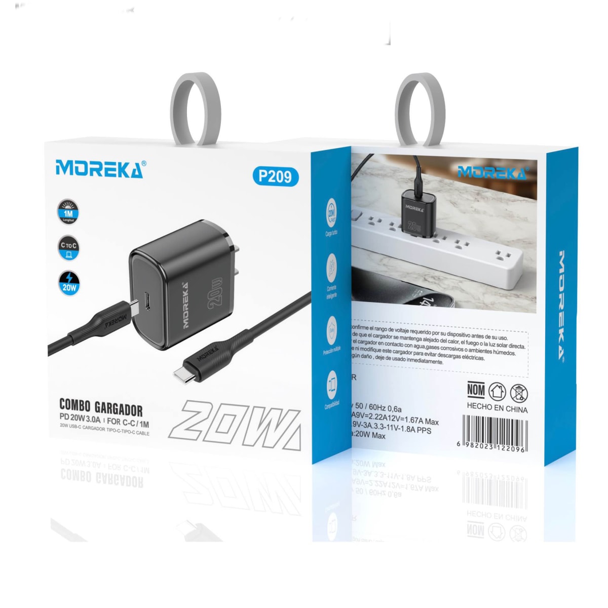 Cargador 20W Moreka P209 puerto C y cable tipo C - C8