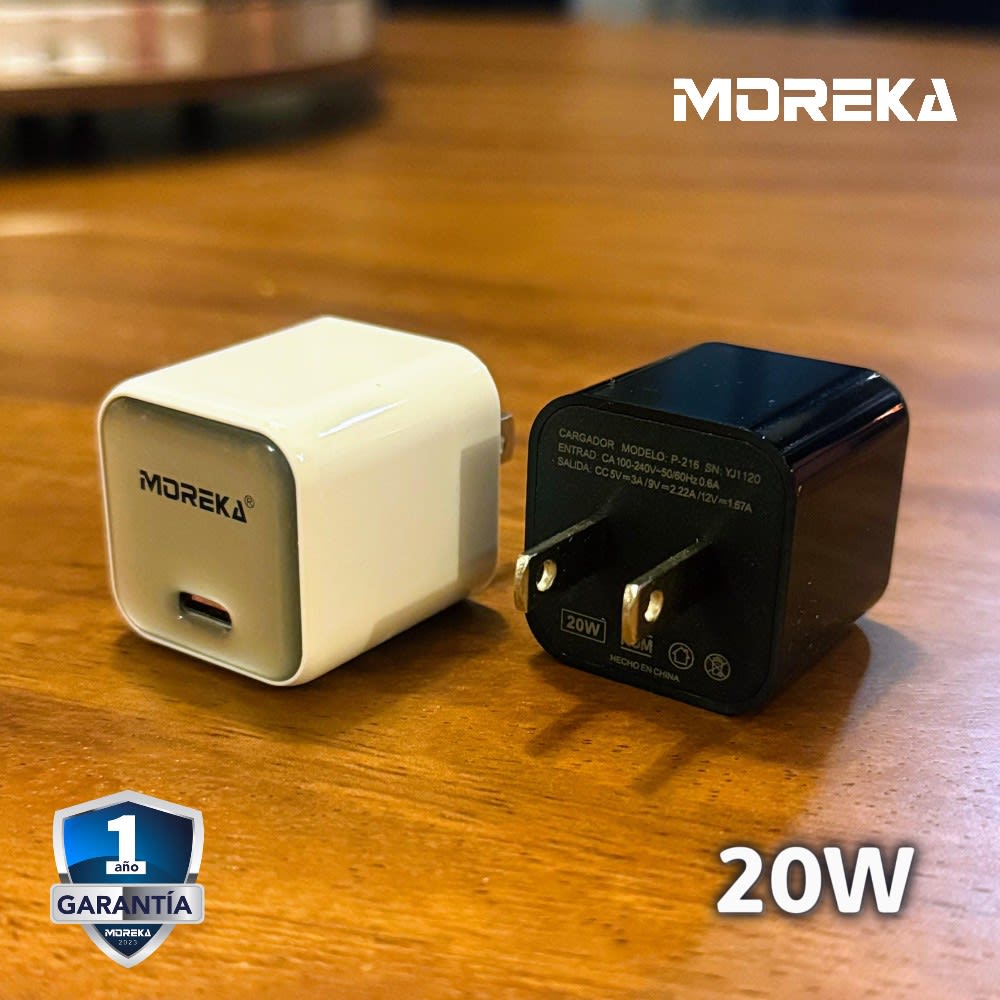 Cubo carga rápida 20W 5V- 3A puerto C Moreka P-2144