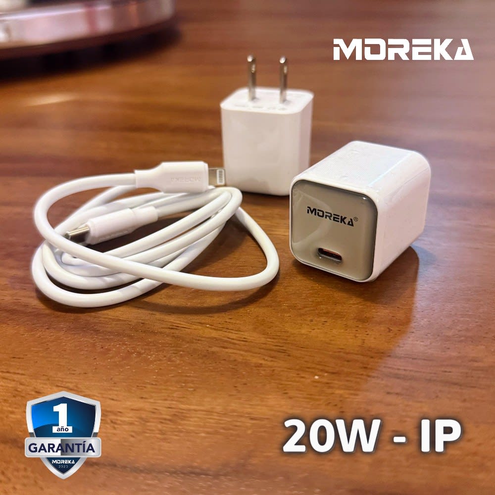 Cargador tipo C 20W 5V- 3A cable tipo IP carga rápida Moreka P-2155