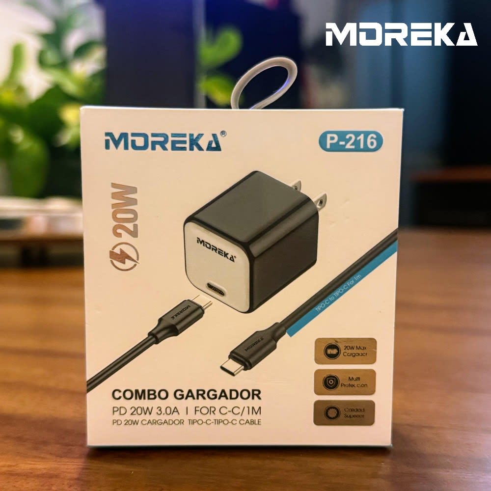 Cargador tipo C 20W 5V- 3A cable tipo C carga rápida Moreka P-2169