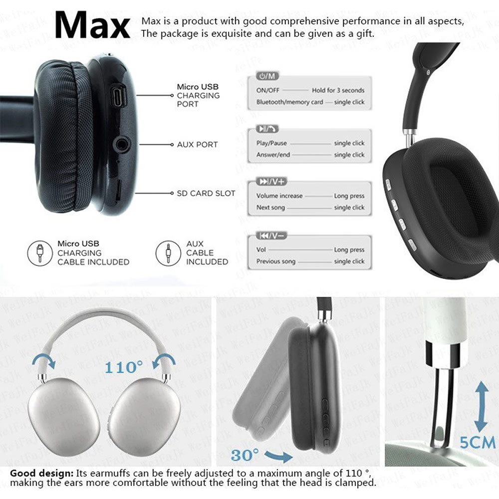 Audífonos Diadema P9 Pro Max Bluetooth6