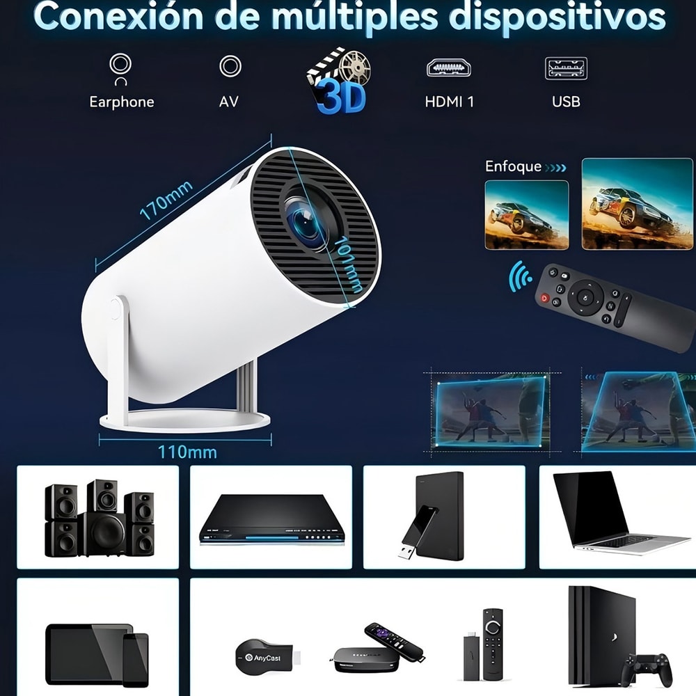 Proyector Profesional Android 4k Hd Wifi Smart Tv Portatil Bluetooth 110v/220v HY30010