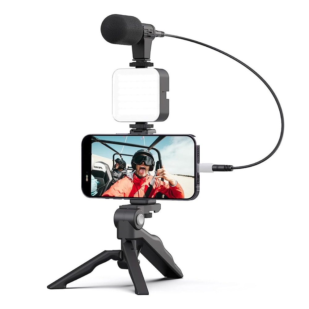 Soporte Celular Videoblog Set Tripie Con Luz Led Microfono PY-49 0