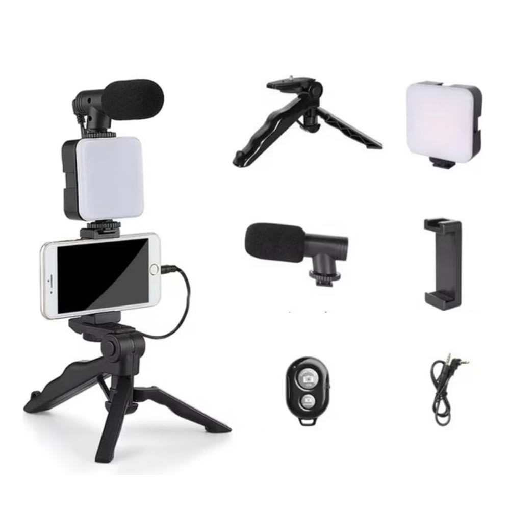 Soporte Celular Videoblog Set Tripie Con Luz Led Microfono PY-497