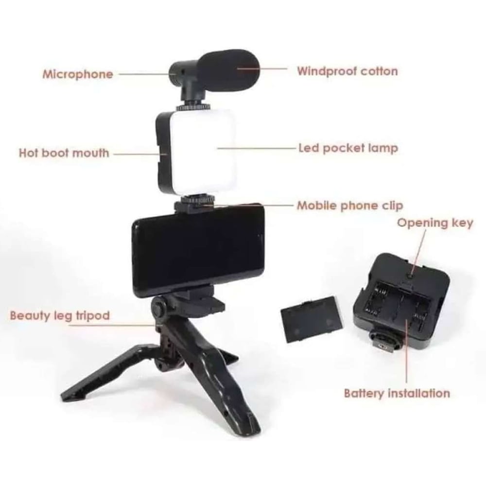 Soporte Celular Videoblog Set Tripie Con Luz Led Microfono PY-494