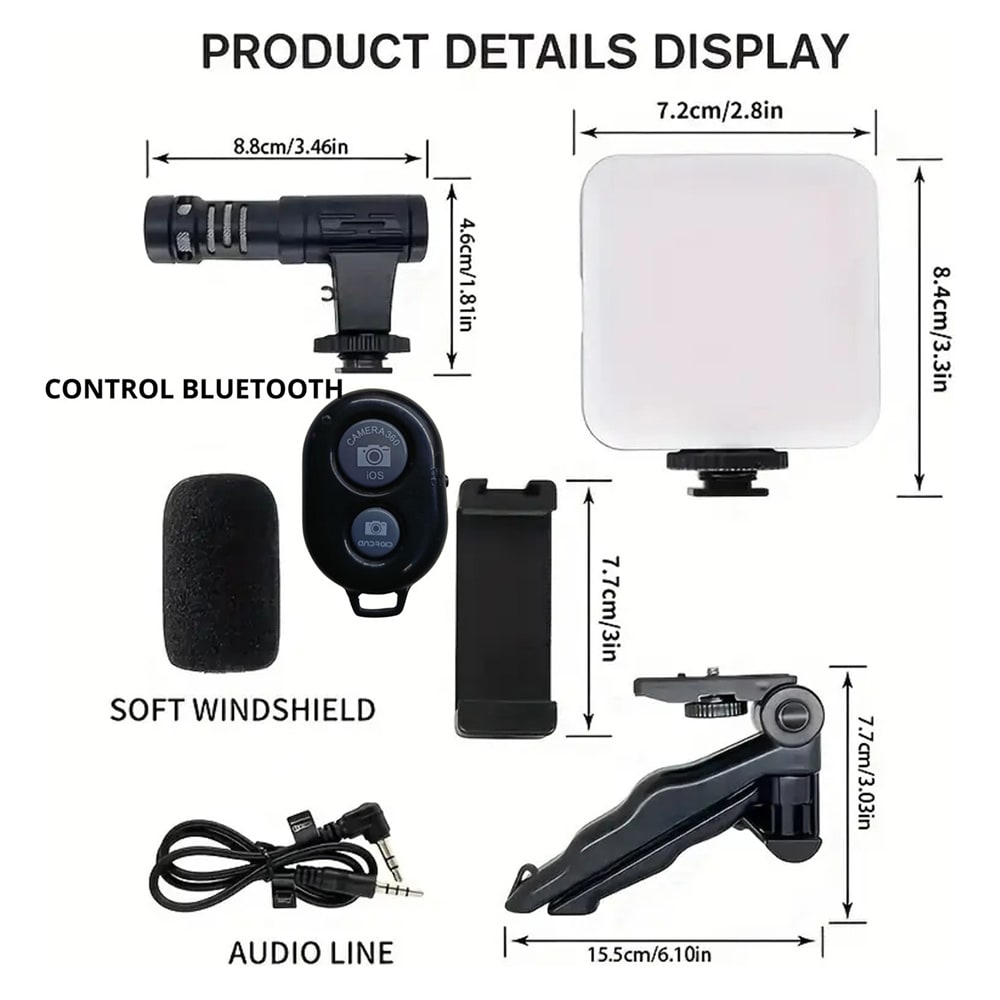 Soporte Celular Videoblog Set Tripie Con Luz Led Microfono PY-499
