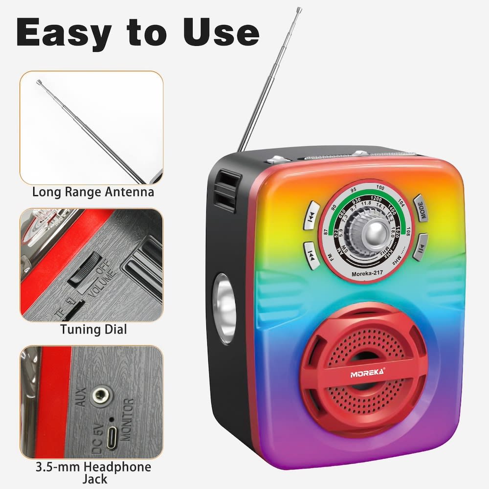 Radio Am Fm Sw Con Bluetooth Usb MicroSD Aux Recargable Moreka 2174