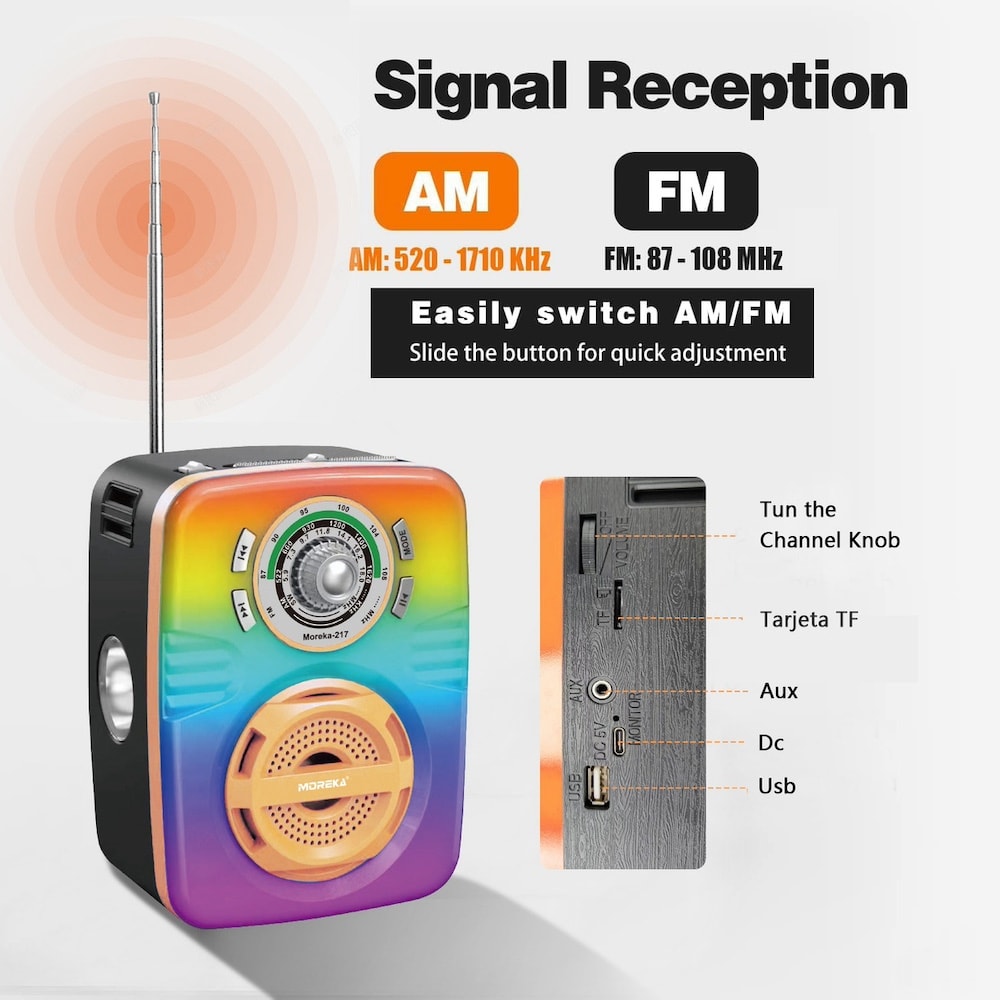 Radio Am Fm Sw Con Bluetooth Usb MicroSD Aux Recargable Moreka 2173