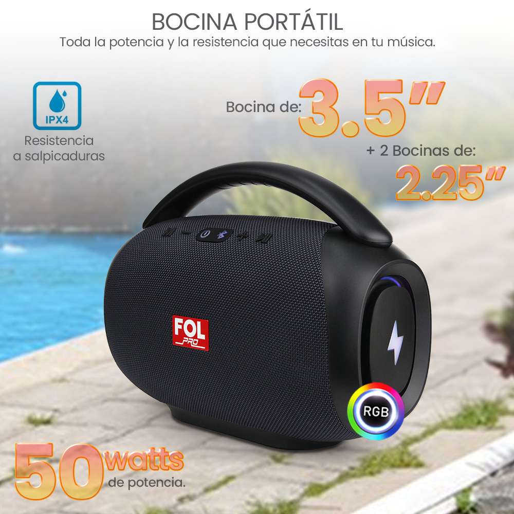 Bocina Fol FS-R219 50W 4000mAh Bluetooth resistente al agua5