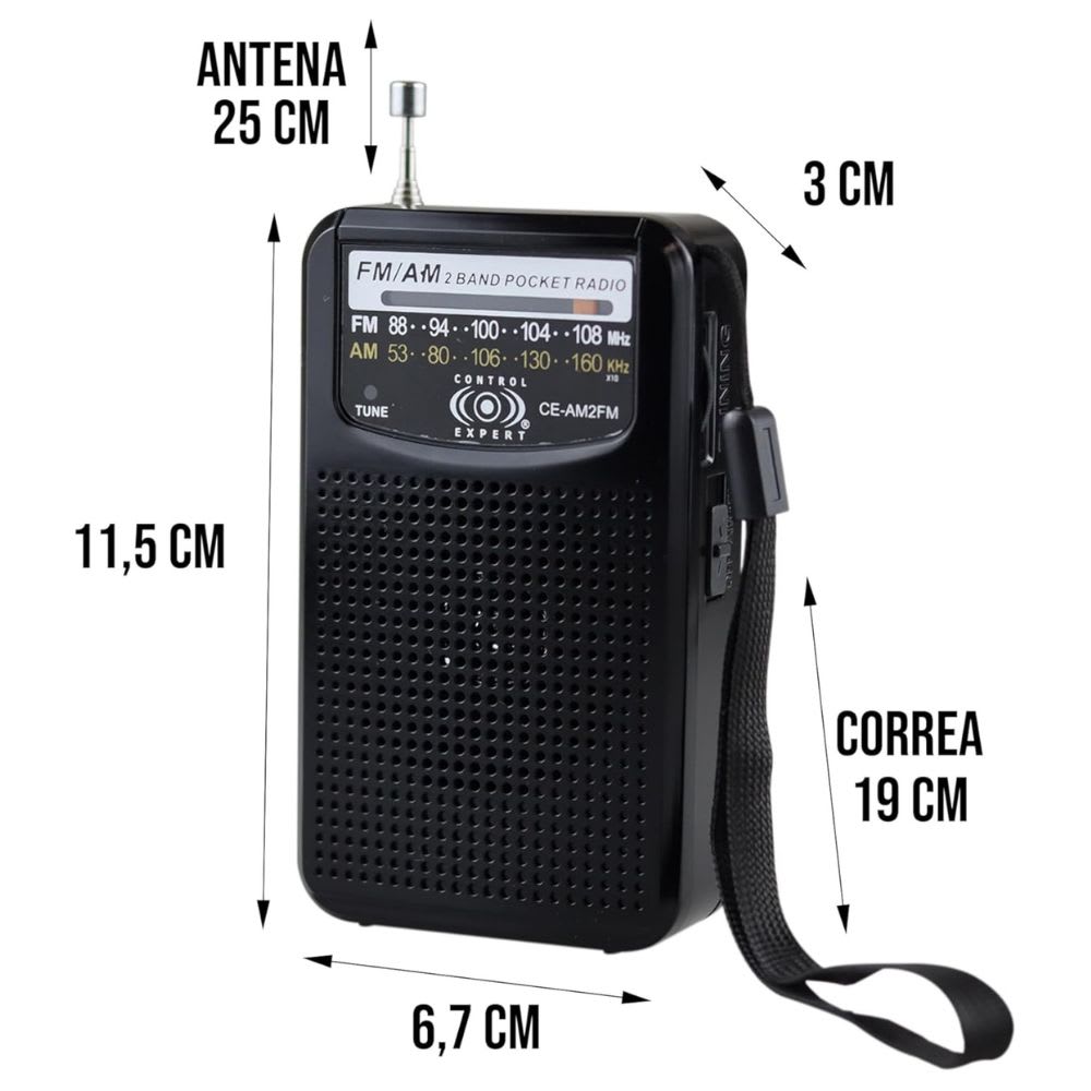 Radio Portátil Am FM de Bolsillo Utiliza 2 Pilas AA Entrada Audifonos 3.5mm CE-AM2FM3