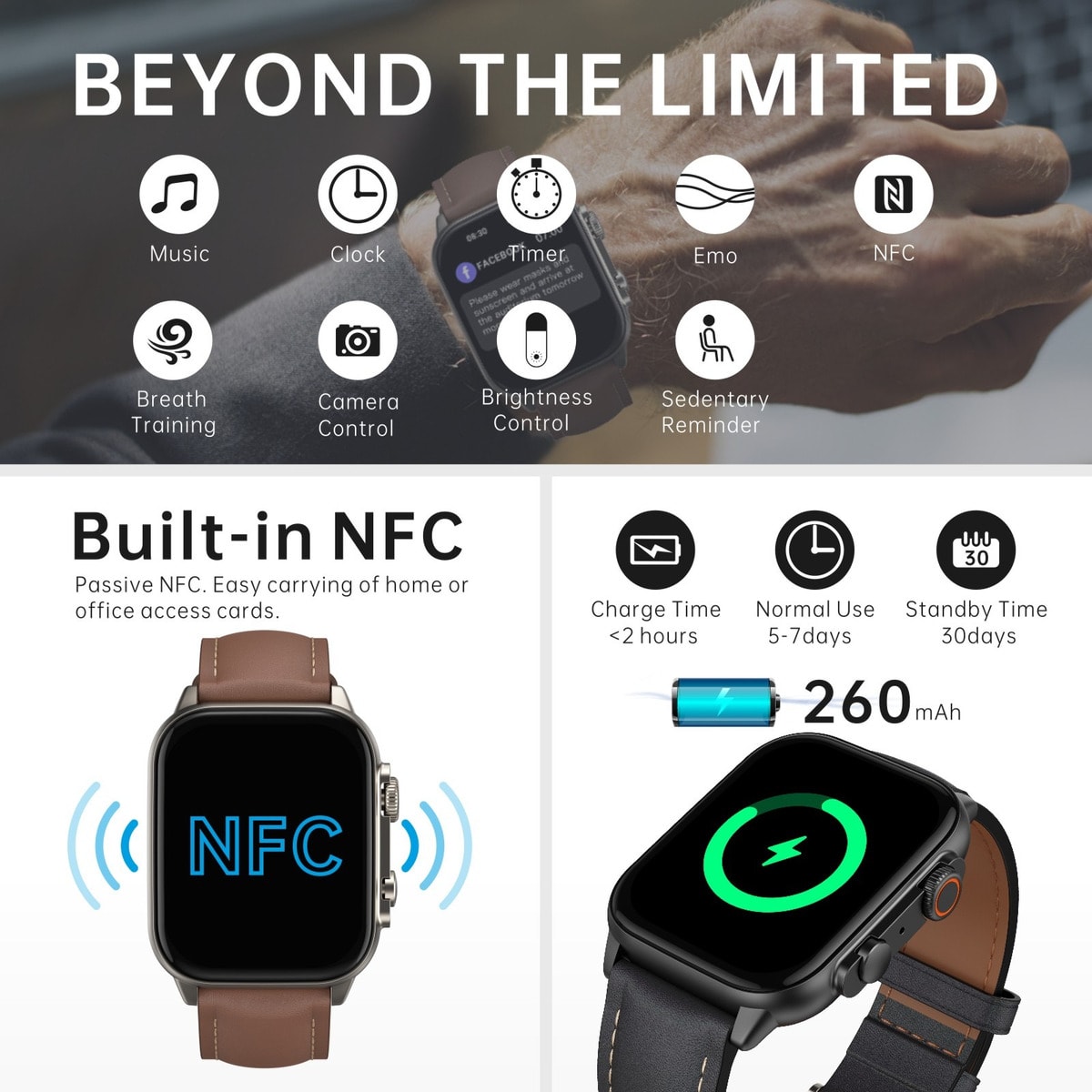 Smart Watch G-TIDE S5 PRO 260 mAh correa piel contra agua5