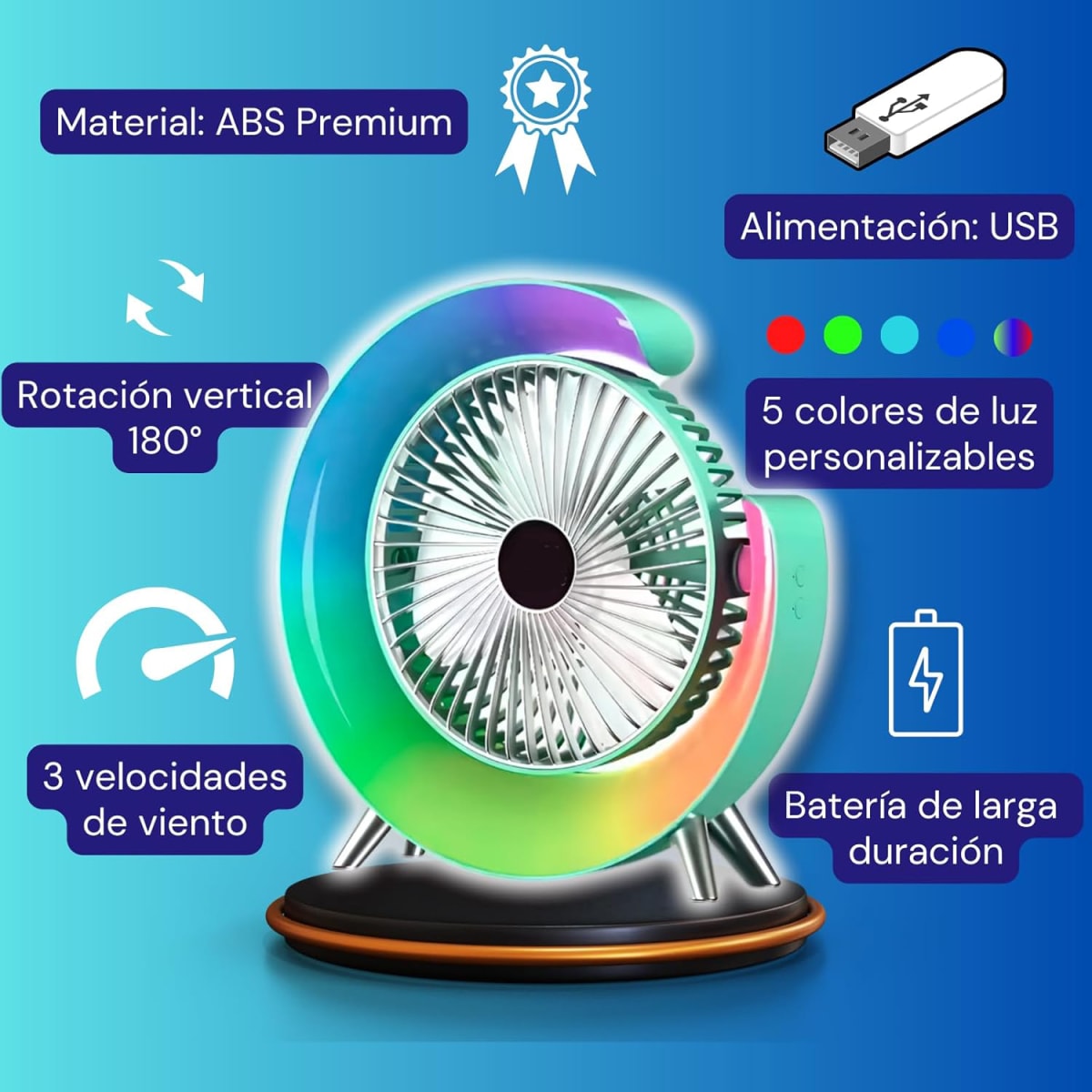 Ventilador alta velocidad RGB, Ajustable 1200mAh FS-1104