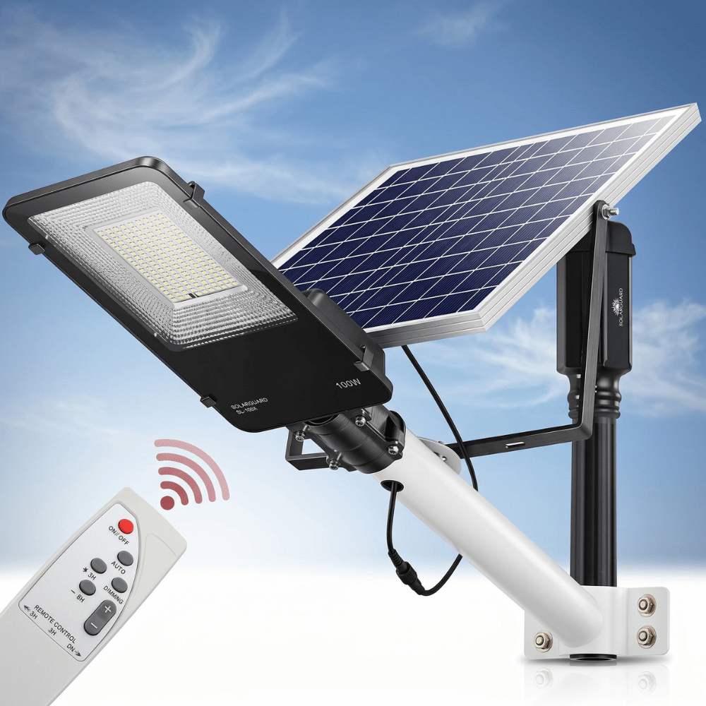 Luz de Calle Solar Moreka MOR 100W Cero Consumo con Control Remoto y Temporizador IP66 para Exteriores5