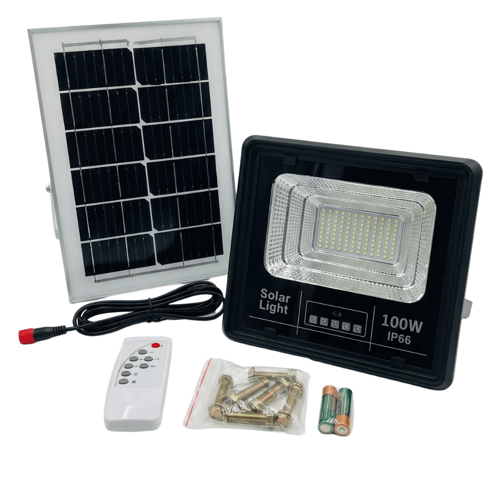Lámpara Solar 100W MS-100W para Exterior Ilumina Toda la Noche sin Cableado Control Remoto IP66 Resistente a Lluvia y Polvo Ahorro Energético para Jardín o Garaje1