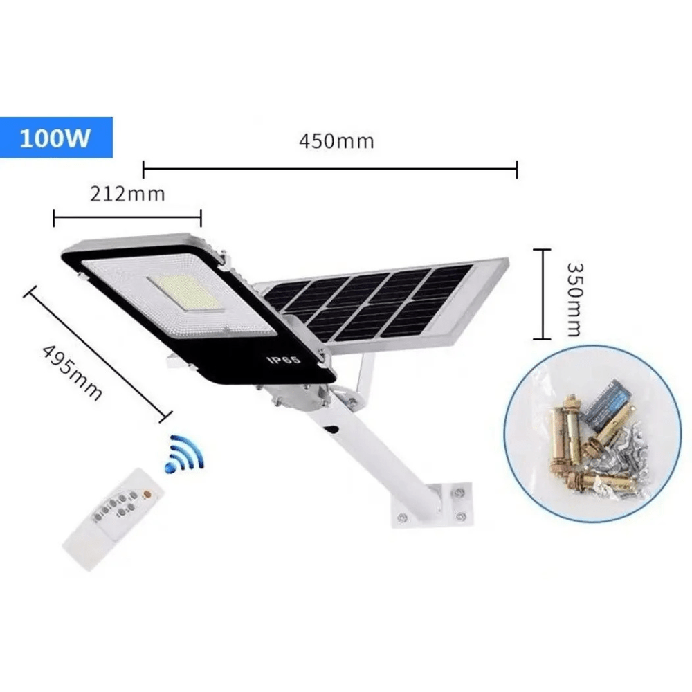 Luz de Calle Solar Moreka MOR 100W Cero Consumo con Control Remoto y Temporizador IP66 para Exteriores6