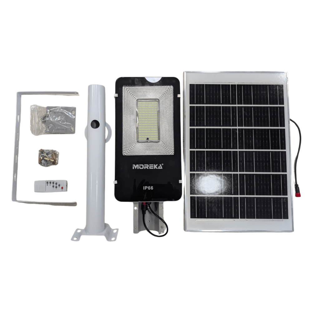 Luz de Calle Solar Moreka MOR 100W Cero Consumo con Control Remoto y Temporizador IP66 para Exteriores4