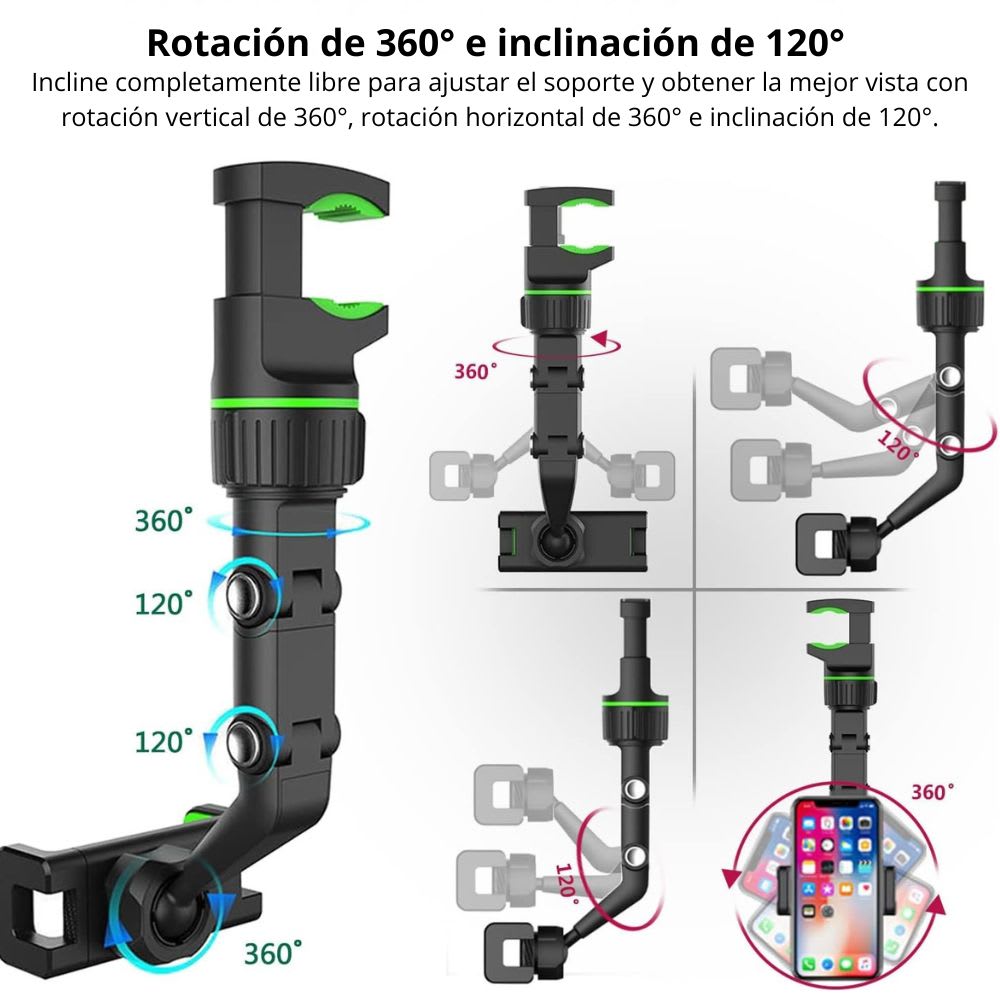 Soporte Celular CLIP-ON 360 Auto Retrovisor y Asiento Y8035