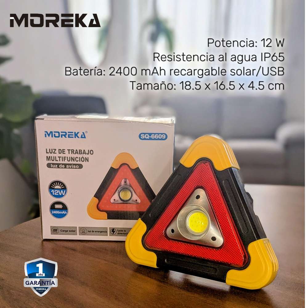 Triángulo de Advertencia LED Solar COB  2200 mAh  powerbank 18.5 largo IP65 Moreka SQ-66092