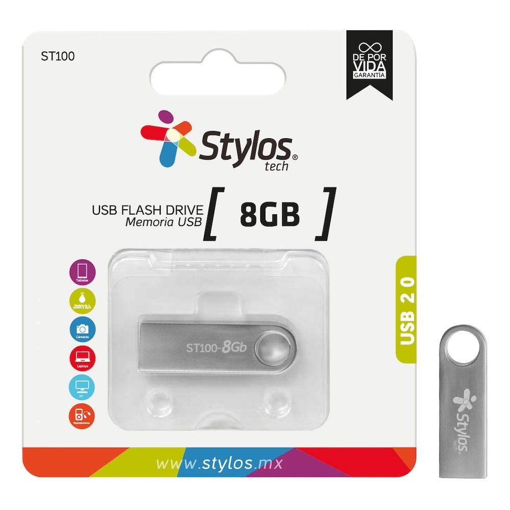 Memoria USB Stylos Tech 8GB Metálica 2.02