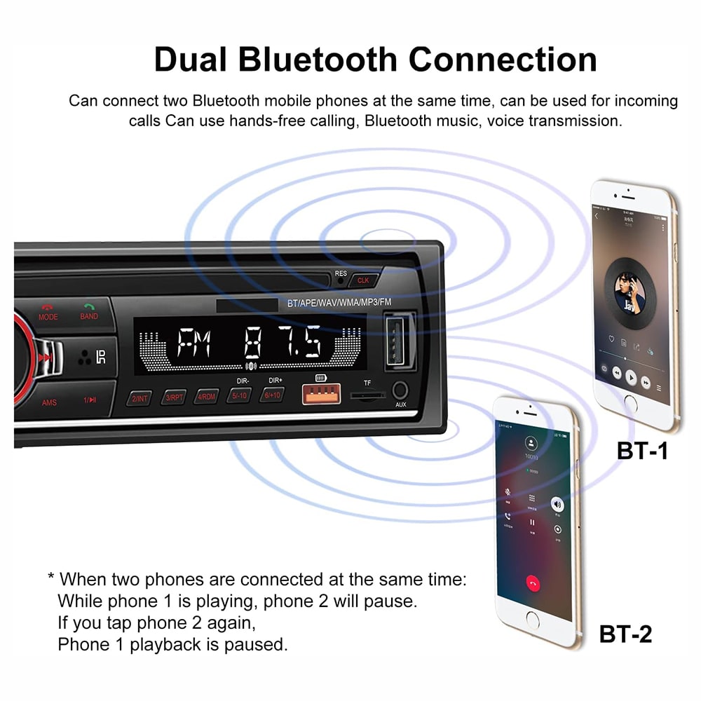 Auto Estéreo radio FM AM audio Bluetooth y llamadas manos libres Moreka SYD-12076