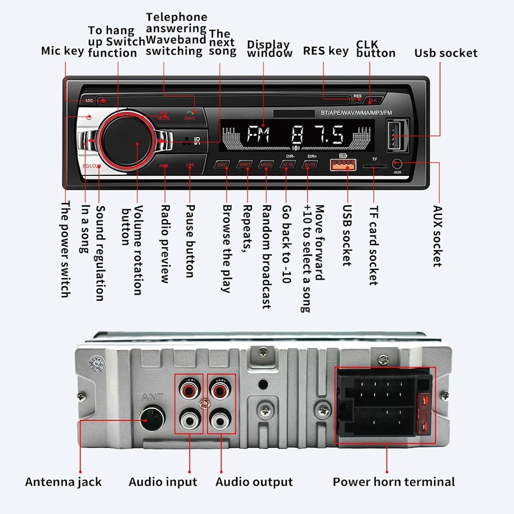 Auto Estéreo radio FM AM audio Bluetooth y llamadas manos libres Moreka SYD-12077
